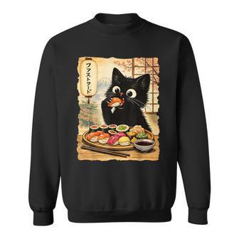 Schwarzeüße Katze Isstushi Kawaii Japanisches Essen Anime Katzen Sweatshirt - Geschenkecke