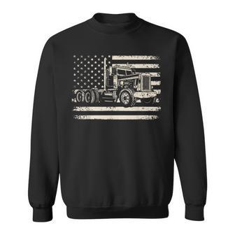 Semi Truck Usa Flag Driver Trucker Patriotic Retro Sweatshirt - Thegiftio UK