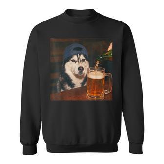 Siberian Husky Drinking Beer Fathers Day Dog Meme Sweatshirt - Thegiftio