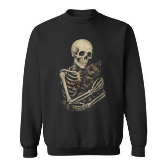 Skeleton Hugging Tortoiseshell Cat Halloween Sweatshirt - Thegiftio UK