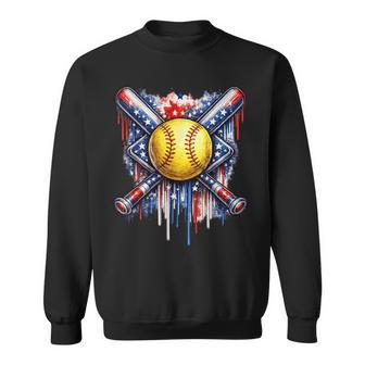 Softball Drip Ice Cream American Flag 4Th Of July Sweatshirt - Thegiftio UK