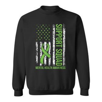 Support Mental Health Squad Awareness Us Flag Green Ribbon Sweatshirt | Seseable UK