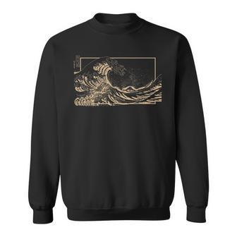 Tan Great Wave Off Kanagawa Tan Color Graphic Sweatshirt - Monsterry
