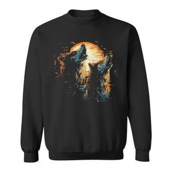 Tres Lobos Aullando En La Luna Dibujo De Tinta Wildlifealaska Manga Larga Camisa de entrenamiento - Regaloses