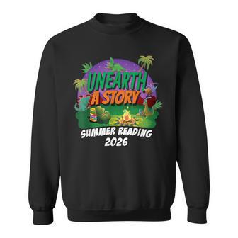 Unearth A Story Summer Reading 2026 Dinosaur T-Rex Book Sweatshirt - Thegiftio UK