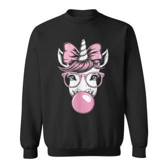 Unicorn Wearing Glasses And Blowing Pink Bubble Gum Sweatshirt - Thegiftio UK