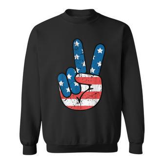 Usa Flag Peace Sign Hand 4Th Of July Patriotic Boys Sweatshirt - Monsterry