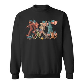 Vintage American Flag Sasquatch Raccoon 4Th Of July Sweatshirt - Monsterry UK