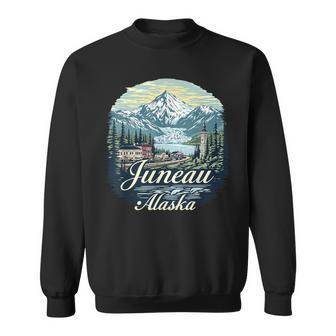 Vintage Juneau Alaska Sunset Skyline Mountains Cityscape Sweatshirt - Thegiftio UK