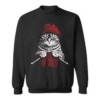 Vintage Knitting Cat Crochet Yarn Lover Cute Cat Sweatshirt - Thegiftio UK