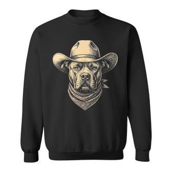 Vintage Pitbull Dog Cowboy Hat Bandana Retro Western Sweatshirt - Thegiftio UK