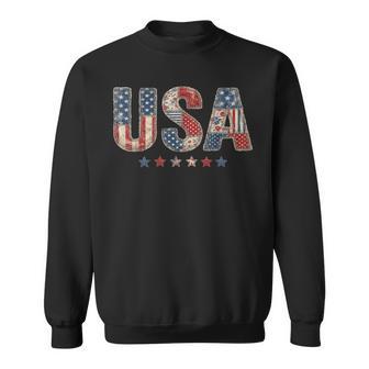 Vintage Usa Patchwork Fourth Of July Independence Day Sweatshirt - Thegiftio UK