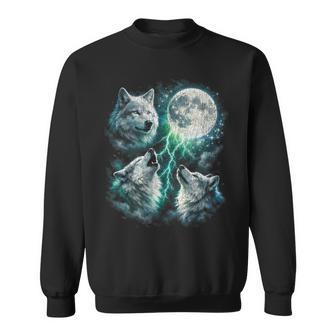 Vintage Wölfe Heulen Auf Dem Mond Retro Wolf Lover Lustig Sweatshirt - Seseable