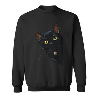 こっそり猫 物陰からじっと見つめる黒猫デザイン 長袖tシャツ スウェットシャツ - Kawaiitshirt