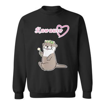 ゆるカワウソさん まるくん『おはなの かんむり』コツメカワウソ かわいい イラスト スウェットシャツ - Kawaiitshirt