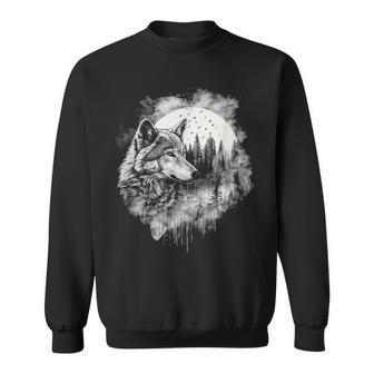 オオカミの絵 プリント 神秘的なオオカミの森 月 遠吠え スウェットシャツ - Kawaiitshirt