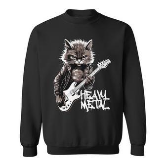 ギターを弾く猫 ヘヴィメタル ロックキャット おもしろギタリスト 長袖tシャツ スウェットシャツ - Kawaiitshirt