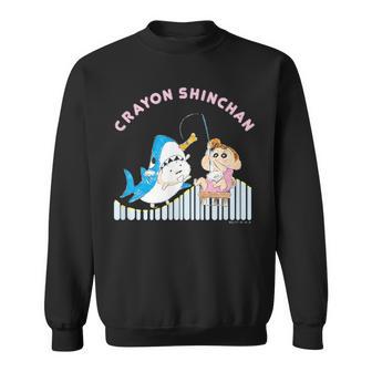 クレヨンしんちゃん ひまわりとシロ 釣りごっこ スウェットシャツ - Kawaiitshirt