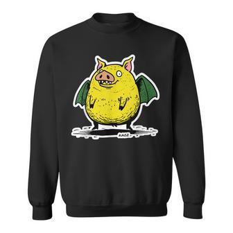 コウモリの翼を持つ空飛ぶブタのユーモアアート スウェットシャツ - Kawaiitshirt