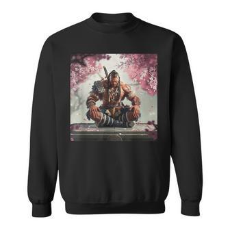 サムライ アフロ アフリカ 瞑想 桜の下 スウェットシャツ - Kawaiitshirt
