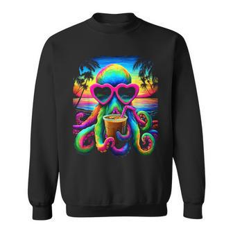 サングラス アイスコーヒー ビーチ 夏 トロピカル タコ スウェットシャツ - Kawaiitshirt