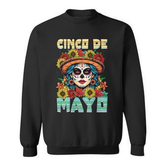 シンコ デ マヨ スケルトン ラ カトリーナ カラベラ フローラル メキシカン 長袖tシャツ スウェットシャツ - Kawaiitshirt