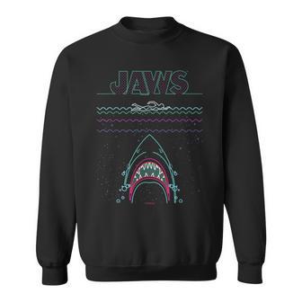 ジョーズ ネオンシャークアタックサーファーアートワーク スウェットシャツ - Kawaiitshirt