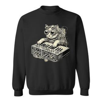 スチームパンク 猫 演奏 シンセサイザー シンセ 子猫 テクノミュージック スウェットシャツ - Kawaiitshirt