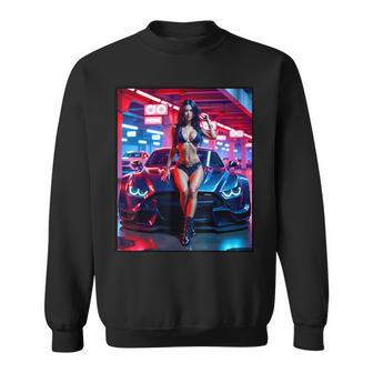 セクシーガールグラフィックtシャツ セクシーピンナップモデル&エキゾチックカー スウェットシャツ - Kawaiitshirt