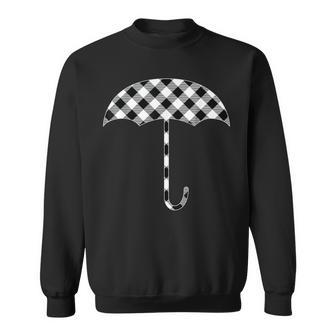 チェック柄 ブラック&ホワイト バッファロー格子柄 傘 天気 スウェットシャツ - Kawaiitshirt