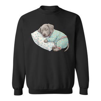 パジャマで寝ているかわいいワイマラナー犬就寝アート スウェットシャツ - Kawaiitshirt