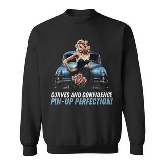 ピンナップガール 古い車の曲線と自信 ピンナップ 完璧 スウェットシャツ - Kawaiitshirt