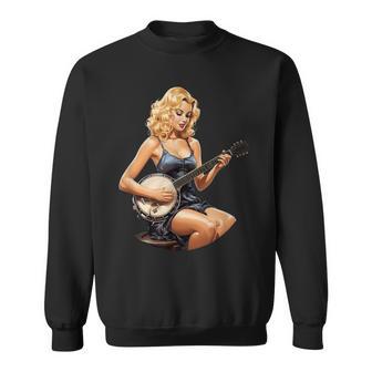 ピンナップガール 演奏 バンジョー ブルーグラス ミュージシャン ヴィンテージ スウェットシャツ - Kawaiitshirt