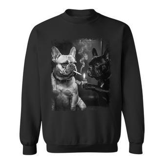 フレンチブルドッグ 喫煙犬 ライター モノクロアート 長袖tシャツ スウェットシャツ - Kawaiitshirt