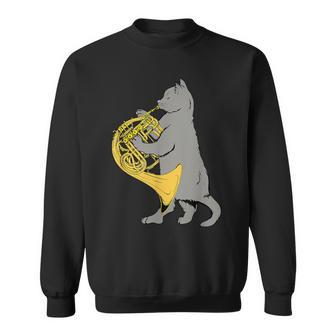 フレンチホルンを弾く猫 クール ミュージシャン オーケストラ スウェットシャツ - Kawaiitshirt