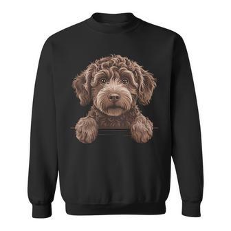 ブラウン ラブラドゥードル かわいい 覗き見 落書き 子犬 犬 長袖tシャツ スウェットシャツ - Kawaiitshirt