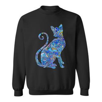 ブルー ペイズリーキャット スウェットシャツ - Kawaiitshirt