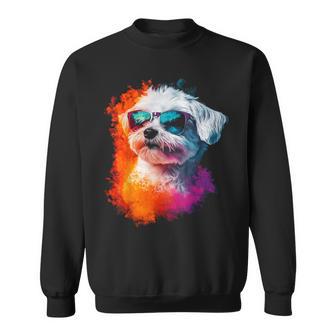 マルチーズ 犬 グラフィック ペット イラスト サングラス マルチーズ スウェットシャツ - Kawaiitshirt