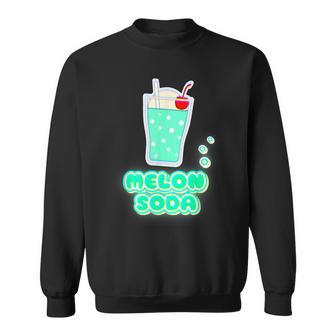 メロンソーダ／クリームソーダ 夏 （デリシャス スイーツ）昭和レトロ ポップ 80S かわいい イラスト スウェットシャツ - Kawaiitshirt
