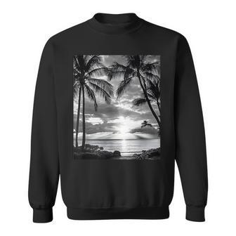 ヤシの木の白黒写真 夕焼けビンテージ写真 スウェットシャツ - Kawaiitshirt