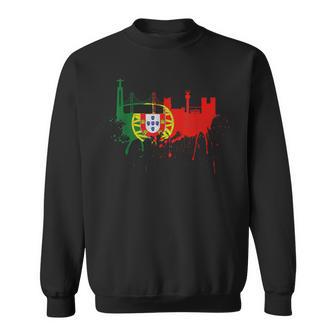 リスボン スカイライン ポルトガル国旗 絵画 ファンアート I Love Lisboa スウェットシャツ - Kawaiitshirt