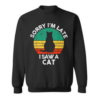 レトロ ヴィンテージorry I'm Late Iaw A Cat かわいい 猫好き スウェットシャツ - Kawaiitshirt