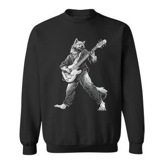 ロックンロールとギターのロッキングウルフ ヴィンテージ Rock Music スウェットシャツ - Kawaiitshirt