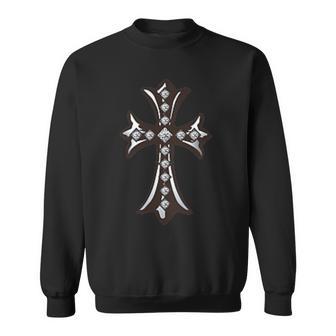 ロンバス シャイン パヴェ ダイヤ シルバー クロス スウェットシャツ - Kawaiitshirt