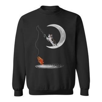 三日月で釣りをする猫 面白い猫愛好家 フィッシャー スウェットシャツ - Kawaiitshirt