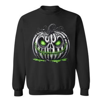 不気味なカボチャ 白い縞模様の目と笑顔 スウェットシャツ - Kawaiitshirt