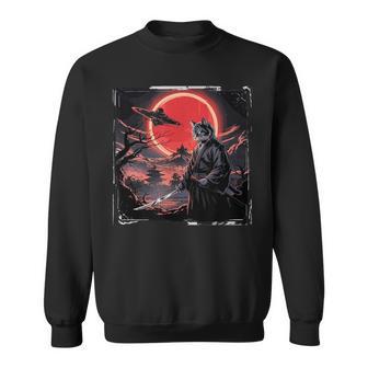 侍忍者 猫戦士 墨絵 Ufo 浮世絵f 日本語 スウェットシャツ - Kawaiitshirt