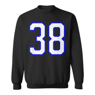 数字 38 Thirty Eight スポーツジャージ ホワイト ブルー 誕生日年齢 スウェットシャツ - Kawaiitshirt
