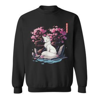 日本キツネ 妖怪 白狐 幽霊 浮世 E さくら スウェットシャツ - Kawaiitshirt