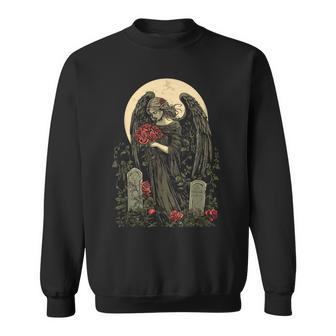 月の前でバラを持つゴシック調の天使 Goth スウェットシャツ - Kawaiitshirt